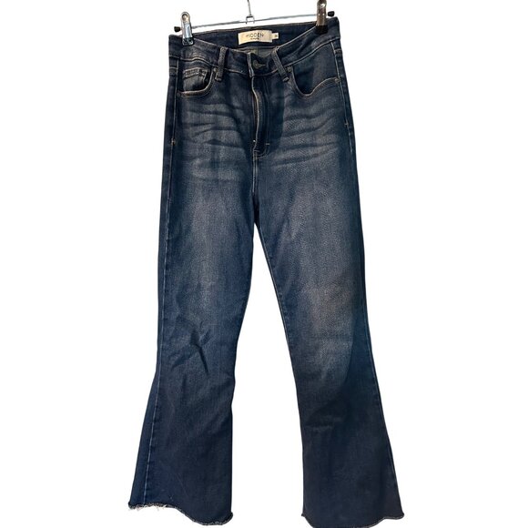 Hidden Los Angeles Womens Flared High-Rise Distressed Hem Jeans cropped  Size 26 - Picture 1 of 7